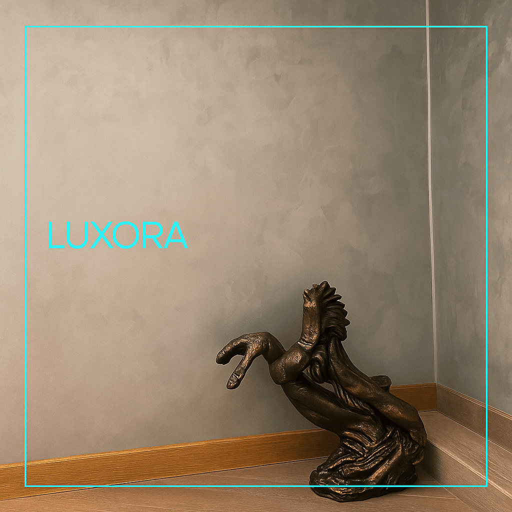 Altın dokulu yüzeye uygulanan Luxora premium dekoratif duvar boyası — sanatsal atmosferler için ideal tercih.